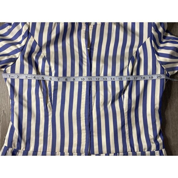 Vintage 90s Handmade Blue White Vertical Stripe Skirt and Jacket Set Sz M - Picture 8 of 16